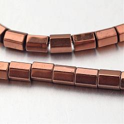 Copper Plated Electroplate Non-magnetic Synthetic Hematite Bead Strands, Faceted, Column, Copper Plated, 6x4~5mm, Hole: 1mm, about 66pcs/strand, 15.7 inch