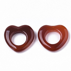 Brun Pendentifs d'agate cornaline naturelle / rouge, teint, cœur, brun, 23~24x25x5mm, Trou: 0.8mm