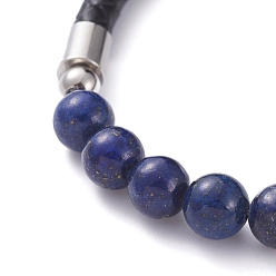 Lapis Lazuli Bracelets cordon en cuir unisexes, avec des perles rondes en lapis-lazuli naturel (teint), 304 fermoirs magnétiques en acier inoxydable et perles rondelles, avec boîte d'emballage en carton, 8-1/8 pouce (20.5 cm)