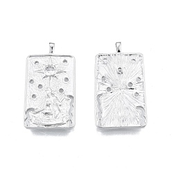 Platinum Brass Micro Pave Clear Cubic Zirconia Pendants, Rectangle with Human & Star, Platinum, 30.5x16.4x2.4mm, Hole: 1.6x2.9mm