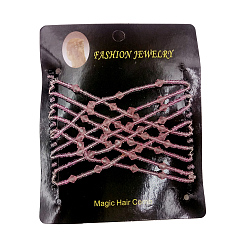 Pink Iron Hair Bun Makers, Stretch Double Hair Combs, with Glass seed beads, Pink, 90x80mm