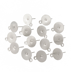 Stainless Steel Color 304 Stainless Steel Stud Earring Settings, with Loop, Flat Round, Stainless Steel Color, Tray: 8mm, Hole: 1.4mm, Pin: 0.8mm