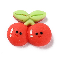 Red Cartoon Opaque Resin Cherry Cabochons, for Jewelry Making, Red, 19x22x7mm