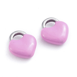 Pearl Pink 304 Stainless Steel Charms, Enamelled Sequins, Lock, Stainless Steel Color, Pearl Pink, 11x9.5x3.5mm, Hole: 3.5x2.5mm