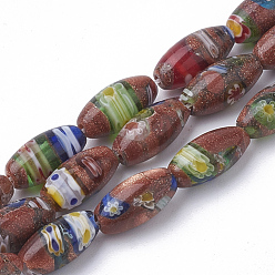 Sienna Handmade Gold Sand Lampwork Beads Strands, Rice, Sienna, 12x6mm, Hole: 1mm, about 32pcs/strand, 15.3 inch
