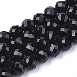 Tourmaline Natural Black Tourmaline Beads Strands, Faceted, Round, 9.5~10x10mm, Hole: 1mm, about 19pcs/strand, 7.48 inch
