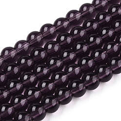 Purple Transparent Glass Beads Strands, Round, Purple, 4~4.5mm, Hole: 0.8mm, about 97~99pcs/strand, 14.76 inch~14.96 inch(37.5~38cm)