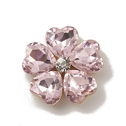 Pink Cabochons de aleación, con diamantes de imitación de cristal, oro claro, flor, rosa, 19x19x5.5 mm