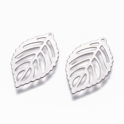 Stainless Steel Color 304 Stainless Steel Pendants, Leaf, Stainless Steel Color, 24x14x0.5mm, Hole: 0.8mm