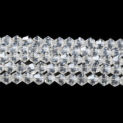 Claro Transparentes cuentas de vidrio electroplate hebras, lustre de la perla chapado, facetados, bicono, Claro, 3x2.5 mm, agujero: 0.7 mm, sobre 162~185 unidades / cadena, 12.76~14.61 pulgada (32.4~37.1 cm)