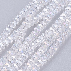 Clear AB Electroplate Glass Beads Strands, AB Color Plated, Faceted Rondelle, Clear AB, 3x2mm, Hole: 0.5mm, about 165~170pcs/strand, 16.7 inch