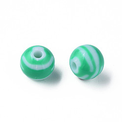 Green Opaque Striped Acrylic Beads, Round, Green, 11.5x10.5mm, Hole: 2.5mm, about 549pcs/500g