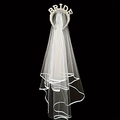Blanc Accessoires de cheveux de voile de mariée en strass, serre-tête en plastique imitation perle, bandeau en éponge pour femme et fille, blanc, 140x130mm