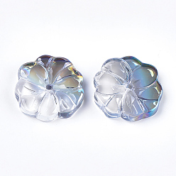 Colorful Electroplate Glass Beads, Flower, Colorful, 15.5x15x3.5mm, Hole: 1.2mm