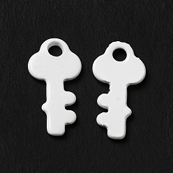 White Spray Painted 201 Stainless Steel Charms, Key Charm, White, 13x6.5x1mm, Hole: 1.5mm