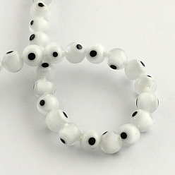 White Round Handmade Evil Eye Lampwork Beads Strands, White, 8mm, Hole: 1mm, about 48pcs/strand, 13.7 inch