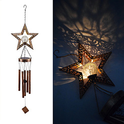 Estrella Carillón de viento de hierro con luces solares., para decoración de jardín, estrella, 200x100 mm