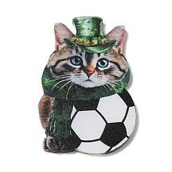 Cat Shape Colgantes de acrílico transparentes e impresos, día de San Patricio, encanto de fútbol, forma de gato, 49.5x32.5x2 mm, agujero: 1.2 mm