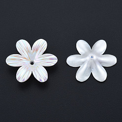 Creamy White ABS Plastic Imitation Pearl Beads, AB Color Plated, Flower, Creamy White, 23x26x6mm, Hole: 1.6mm