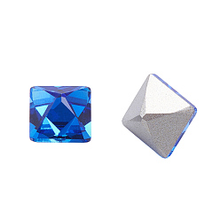 Sapphire K9 Glass Rhinestone Cabochons, Pointed Back & Back Plated, Faceted, Square, Sapphire, 6x6x6mm
