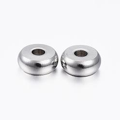 Stainless Steel Color 201 Stainless Steel Spacer Beads, Flat Round, Stainless Steel Color, 7x3mm, Hole: 2mm