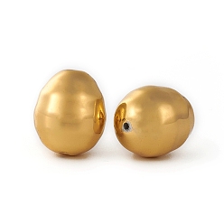 Oro Perlas de concha electrochapada, huevo de Pascua, oro, 15~16x13~14 mm, agujero: 1~1.2 mm