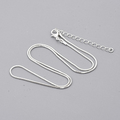 Silver Brass Square Snake Chain Necklace Making, with Lobster Claw Clasps, Silver Color Plated, 18.5 inch(47.2cm), 1mm