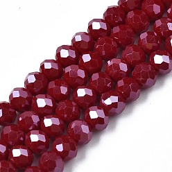 Rojo Oscuro Abalorios de vidrio electrochapa, lustre de la perla chapado, facetados, Rondana plana, de color rojo oscuro, 6x5 mm, agujero: 1 mm, sobre 85~88 unidades / cadena, 16.1~16.5 pulgada (41~42 cm)