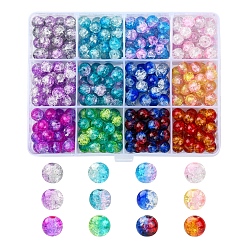 Mixed Color 360Pcs 12 Colors Spray Painted Crackle Glass Beads Strands, Round, Two Tone, Mixed Color, 8mm, Hole: 1.3~1.6mm, about 30pcs/color