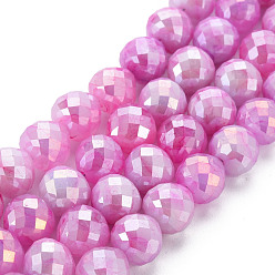 Violet Opaque Baking Painted Crackle Glass Beads Strands, Faceted, AB Color Plated, Teardrop, Violet, 8x7~8mm, Hole: 1.2mm, about 60pcs/strand, 18.11 inches(46cm)