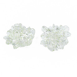 Pale Green Transparent Acrylic Cabochons, with Glitter Powder, Flower, Pale Green, 25x22.5x10.5mm