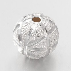 Argent Perles rondes fantaisie texturées 925 en argent sterling, argenterie, 8mm, Trou: 1mm