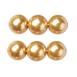 Naranja Hebras redondas de perlas de vidrio teñido ecológico, Grado A, cordón de algodón rosca, naranja, 8 mm, agujero: 0.7~1.1 mm, sobre 52 unidades / cadena, 15 pulgada