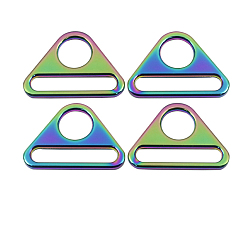 Rainbow Color Zinc Alloy Buckle Ring, Triangle, Webbing Belts Buckle, for Luggage Belt Craft DIY Accessories, Rainbow Color, 33mm, Hole: 15mm and 38mm