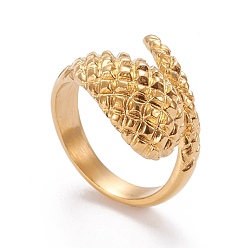 Golden Ion Plating(IP) 304 Stainless Steel Cuff Rings, Open Rings, Textured, Golden, Size 6~9, Inner Diameter: 16.5~18.9mm