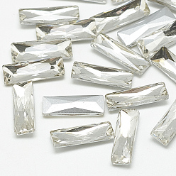 Crystal Pointed Back Glass Rhinestone Cabochons, Back Plated, Faceted, Rectangle, Crystal, 7x3x2mm