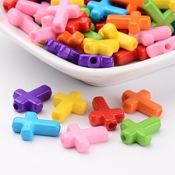 Mixed Color Opaque Acrylic Beads, Cross, Mixed Color, 16x12x4.5mm, about 1230pcs/500g