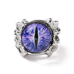 Mauve Dragon Eye Glass Wide Band Rings for Men, Punk Alloy Dragon Claw Open Ring, Antique Silver, Mauve, US Size 8(18.1mm)
