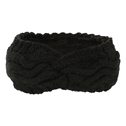 Black Polyacrylonitrile Fiber Yarn Warmer Headbands with Velvet, Soft Stretch Thick Cable Knit Head Wrap for Women, Black, 245x100mm