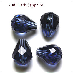 Прусский Синий Имитация Австрийские кристаллические шарики, класс AAA, граненые, капля, берлинская лазурь, 10x12 мм, отверстие : 0.9~1.5 мм