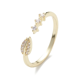 Настоящее золото 18K Прозрачное кольцо-манжета в виде листьев кубического циркония, украшения из латуни для женщин, реальный 18 k позолоченный, внутренний диаметр: 18 мм