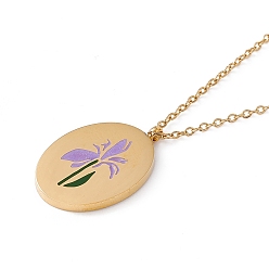 February Iris Collar con colgante de flor de nacimiento ovalada de esmalte, oro 304 joyas de acero inoxidable para mujer., iris de febrero, 15.67~16.26 pulgada (39.8~41.3 cm)
