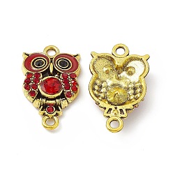 Red Alloy Rhinestone Connector Charms, Owl Charms, with Enamel, Antique Golden, Red, 25x15x4.5mm, Hole: 2mm