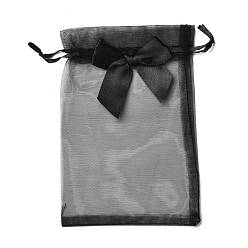 Черный Прямоугольные кружевные подарочные пакеты из органзы с завязками, с бантом, для свадебных сумок для хранения, чёрные, 15x10x0.05 см
