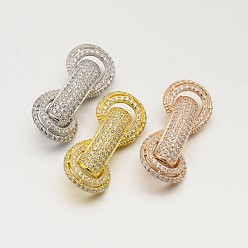 Mixed Color Brass Micro Pave Cubic Zirconia Beads, Lead Free & Cadmium Free, Clear, Mixed Color, 14x31x8mm, Hole: 4mm