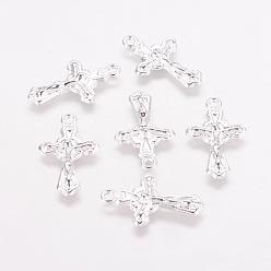 Silver Tibetan Style Alloy Pendants, for Easter, Crucifix Cross, Silver, Lead Free & Cadmium Free, 23.5x15x3mm, Hole: 1.5mm
