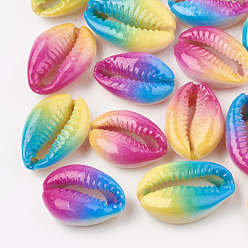 Mixed Color Spray Paint Cowrie Shell Beads, Two Tone, No Hole/Undrilled, Mixed Color, 20~30x13~21x5~10mm
