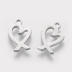 Stainless Steel Color 201 Stainless Steel Charms, Heart Ribbon, Stainless Steel Color, 14x9x1.1mm, Hole: 1.5mm
