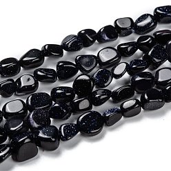 Blue Goldstone Synthetic Blue Goldstone Beads Strands, Nuggets, Tumbled Stone, 5~8.5x5.5~7x3.5~4mm, Hole: 0.7mm, about 64pcs/strand, 16.34''(41.5cm)
