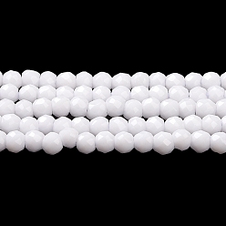 Blanc Brins de perles de verre imitation jade, ronde à facettes, blanc, 2x2mm, Trou: 0.6mm, Environ 184 pcs/chapelet, 14.49'' (36.8 cm)